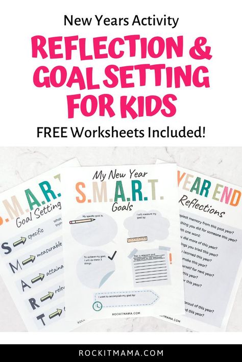 New Years Goal Setting Worksheet, New Years Reflection Questions Kids, New Years Goal Setting For Kids, New Year Goal Setting For Kids, Kids Goals For New Year, New Years Goals For Kids, New Years Resolutions For Kids, New Years Reflection, Kids Goal Setting