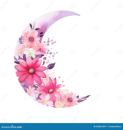 Watercolor Design of a Pink Half Moon with Flowers on White Background Generative AI Stock Illustration - Illustration of template, flora: 292827897 Moon Gardens, Moon With Flowers, Moon Garden, Moon Shapes, Flower Illustration, Watercolor Design, Half Moon, Spring Flowers, Stock Illustration