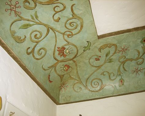 Ceiling cove stencil Ceiling Paint Ideas, Ceiling Cove, Cove Ceiling, Spanish Colonial Revival, China House, Decorative Walls, Ceiling Paint, Coved Ceiling, Mural Stencil