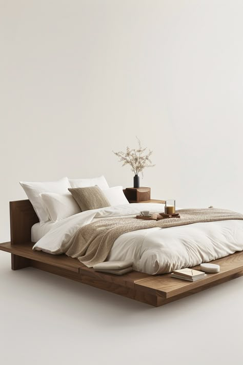 Float Bed Frame, Matress Ideas Floor, No Bed Frame Bedroom, Floating Bed Design, Top Bedroom Ideas, Queen Bed Frame Diy, Calm Bedroom, Cozy Textiles, Simple Bed Frame