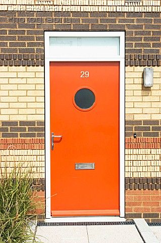 From the front door....why not orange! Brick House Entrance, Front Door Brick House, Orange Front Door, French Door Window Treatments, Orange Front Doors, Diy Sliding Door, Door Window Treatments, Open Sesame, Orange Door