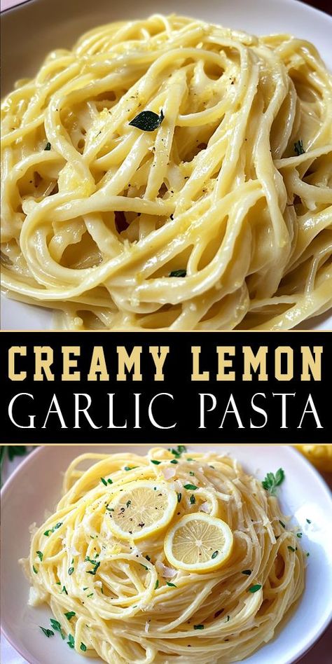 ✨ Brighten up dinner with Creamy Lemon Garlic Pasta! Silky sauce, tangy lemon, and a hint of garlic – your family will ask for seconds. Pin this delicious recipe! #LemonPasta #DinnerInspo #QuickMeals Creamy Lemon Garlic Pasta, Pasta With Lemon Sauce, Garlic Pasta Sauce, Lemon Garlic Pasta, Lemon Pasta, Garlic Pasta, Pasta Dinner Recipes, Perfect Pasta, Healthy Pasta Recipes