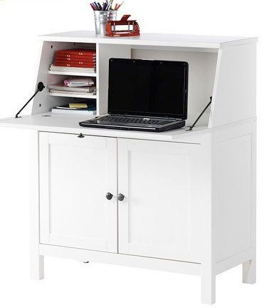 Hemnes secretary from Ikea (can get add-on cabinets above) Ikea Secretary Desk, Ikea Hemnes Desk, Modern Secretary Desk, Ikea Home Office, Armoire Desk, Ikea Built In, Desks For Small Spaces, Multipurpose Furniture, Ikea Hemnes