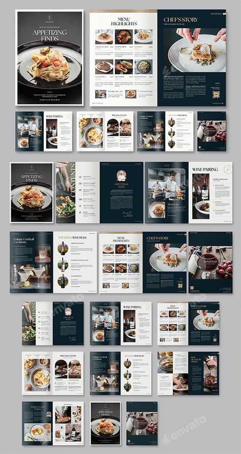 Menu Brochure Template, Print Templates | GraphicRiver Brochure Design Restaurant, Restaurant Magazine Layout, Food Brochure Design Ideas, Catering Brochure Design, Product Brochure Design Layout, Food Menu Design Layout, Food Brochures, Food Brochure Design, Restaurant Menu Design Ideas