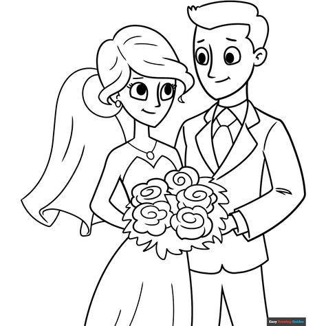 Bride and Groom Coloring Page - Free & Printable Coloring Sheet Groom Colours, Easy Drawing Guides, Ryder Paw Patrol, People Coloring Pages, Free Printable Coloring Sheets, Drawing Guides, Paw Patrol Coloring, Kids Print, Bride And Groom Pictures