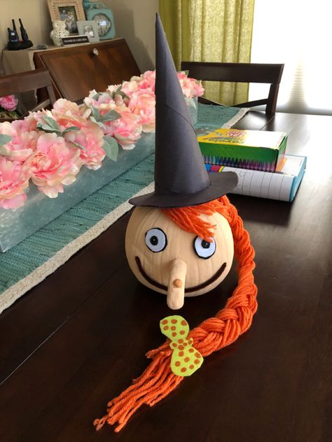 Pumpkin Decorating From A Book Character, Room On The Broom Pumpkin Decorating, Room On The Broom Pumpkin, Storybook Pumpkin Ideas, Pumpkin Book Characters Ideas, Literary Pumpkins, Book Character Pumpkin, Storybook Pumpkin, Book Pumpkins