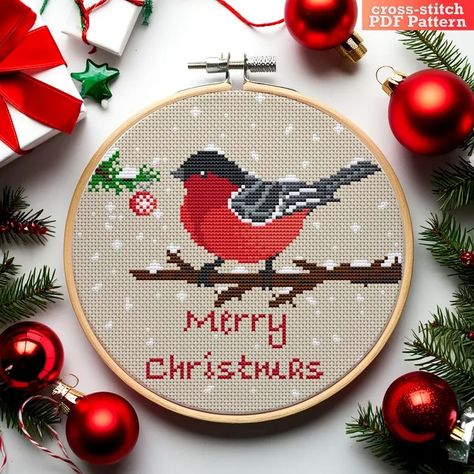 Festive Robin Christmas Cross Stitch Pattern PDF Winter Holiday Wall Decor Easy Counted Cross Stitch Chart Merry Christmas Embroidery - Etsy Merry Christmas Embroidery, Robin Christmas, Holiday Wall Decor, Color Techniques, Cross Stitch Patterns Christmas, Dmc Floss, Christmas Embroidery, Christmas Cross, Stitching Art