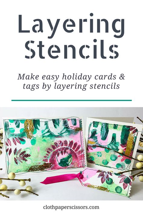 There’s no magic to layering stencils, just a lot of fun and play with stencils and paint! Art Methods, Simple Holiday Cards, Print Stamp, Layering Stencils, Cloth Paper Scissors, Gelli Plate Printing, Print Screen, Gelli Printing, Gelli Plate