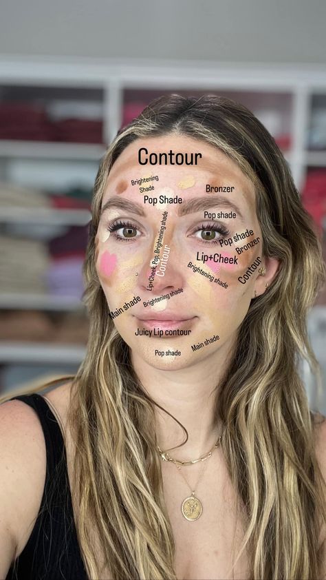 Olivia Reeves - A diagram showing all three highlight (no... Too Faced Bronzer, Face Makeup Tips, Highlighter Makeup, Bronzer, Makeup Nails, Girly Things, Makeup Tips, Face Makeup, Layering