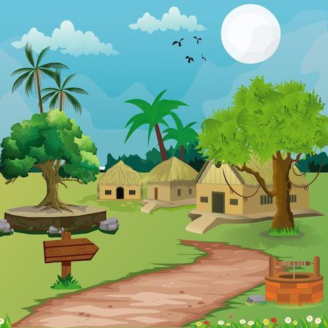 Village Background Indian, Free Cartoon Images, Village Scene Drawing, Village Background, Free Green Screen Backgrounds, Walls Art, Photoshop Backgrounds Backdrops, Doodle Background, House Cartoon