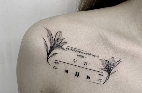 Song Playing Tattoo, Song Lyric Tattoos Ideas, Lyrical Tattoo Ideas, Song Lyrics Tattoo Placement, Music Lyric Tattoos For Women, Tattoos Based On Songs, Song Lyric Tattoos For Women, Tattoo Lyrics Songs, Song Title Tattoo