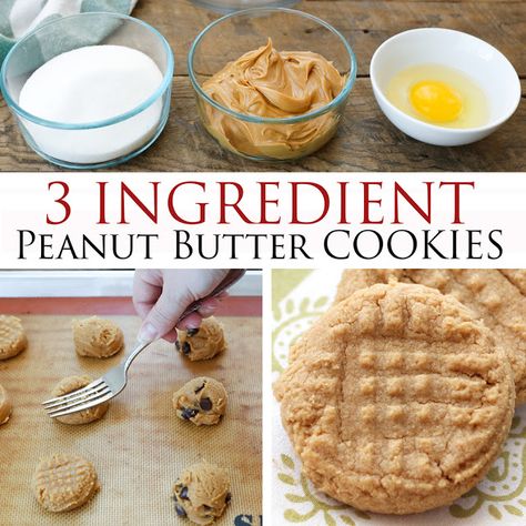 3 Ingredient Peanut Butter Cookies are a favorite with everyone! Get the recipe at barefeetinthekitchen.com Three Ingredient Peanut Butter Cookies, 3 Ingredient Peanut Butter Cookies, Butter Cookies Easy, Peanut Cookies, Easy Peanut Butter Cookies, 3 Ingredient Recipes, Pasta Primavera, Buttery Cookies, Peanut Butter Cookie Recipe