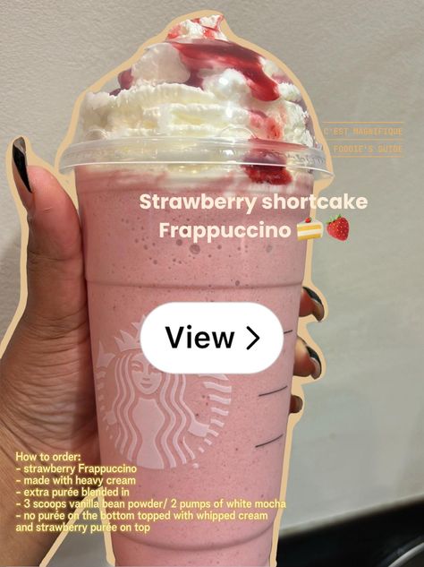 Lemon8 · Strawberry shortcake Frappuccino 🍰🍓 · @ZoyaRainn🪐 Strawberry Shortcake Frappuccino, Vanilla Bean Powder, White Mocha, Strawberry Puree, Open App, Heavy Cream, Strawberry Shortcake, Vanilla Bean, Whipped Cream