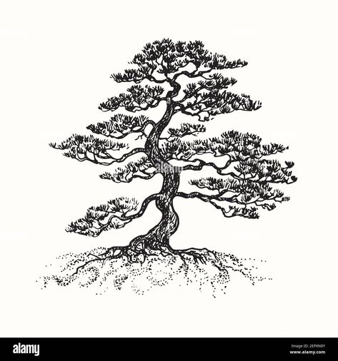 Bonsai Tree Back Tattoo, Japanese Pine Tree Tattoo, Bonsai Tattoo Design, Engraving Tattoo Design, Bonsai Tree Tattoo, Bonsai Tattoo, Bonsai Tree Tattoos, Tree Tat, Tree Tattoo Back