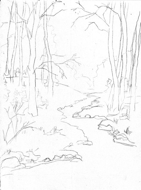 Winter Forest Drawing, Magical Forest Sketch, Forest Drawing Sketch, Forest Scenery Drawing, Background Perspective, Scenery Tattoo, Hatch Drawing, Forest Sketch, Tree Outline