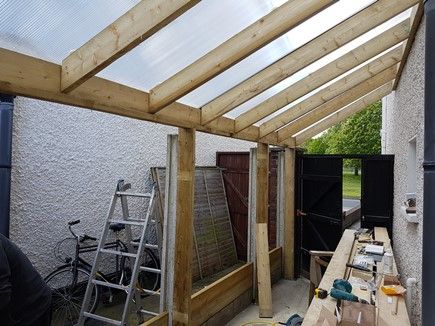 Lean To Against House, Lean To Workshop Ideas, Garden Lean To Ideas, Lean Too Extension, Wooden Lean To Extension, Small Lean To Extension, Alley Shed, Lean To Shed Against House, Annexe Ideas