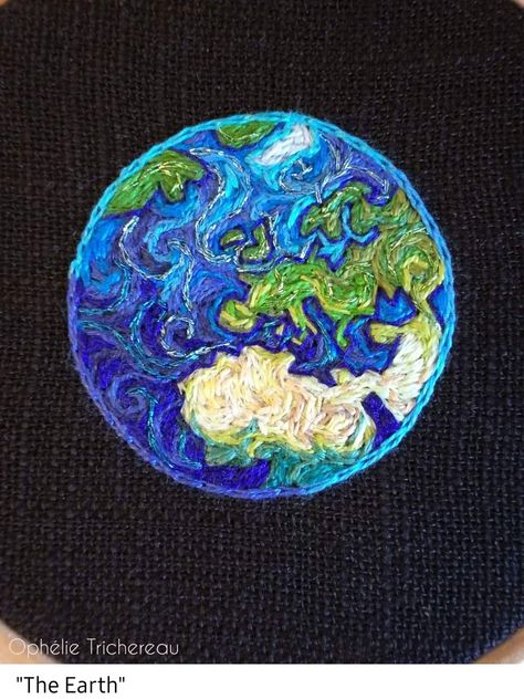 Earth Embroidery, Tiny Planet, Dmc Embroidery, Embroidery Threads, Animal Embroidery, School Art Projects, Hand Embroidery Art, Needle Art, Creative Hobbies