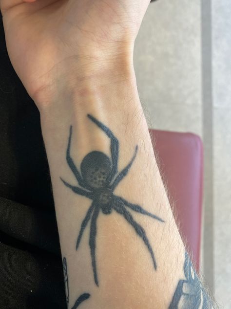 My wrist spider tattoo Spider Tattoo Wrist, Wrist Spider Tattoo, Spider Wrist Tattoo, Spider Tattoo Arm, Spider Arm Tattoo, Spider Arm Tattoo Women, Hand Tattoos Spider, Spider Tattoo On Wrist, Forearm Spider Tattoo