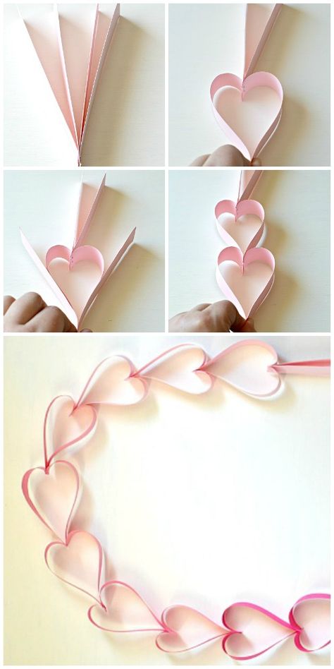 How to Make a Heart-Shaped Paper Chain for Valentine’s Day - SavvyMom Heart Chain Craft, Valentine Paper Crafts, Hearts Paper Crafts, Valentine Diy, Construction Paper Crafts, Paper Chain, Crafts Origami, Easy Paper Flowers, Valentines Patterns