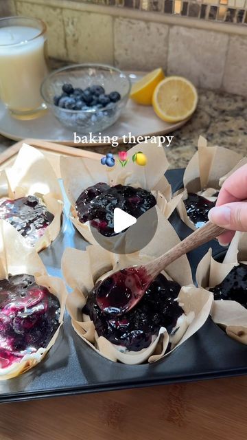 @kitchen.taless on Instagram: "Baking therapy🫐🌷🍋

Recipe
Ingredients:
(Blueberry Syrup)
-1 cup blueberries (fresh or frozen)
-1/4 cup sugar
-1/2 cup water
-1/2 Tbsp cornstarch + 1 Tbsp water

(Crumble)
-1/2 cup sugar
-1/2 cup all-purpose flour (60g)
-1/4 cup unsalted butter (56g)
-pinch of salt

(Muffins)
-1/2 cup softened butter (113g)
-1 Tbsp lemon zest
-1 1/4 cups sugar
-2 eggs
-1 tsp vanilla
-2 cups all-purpose flour (240g)
-1/2 tsp salt
-2 tsp baking powder
-1/2 cup milk
-2 cups blueberries

Instructions:
For the syrup:
1. Combine 1 Tbsp of water and cornstarch in a small dish and set aside.
2. In a medium saucepan bring water, sugar, and blueberries to a boil. Stir occasionally. Reduce heat and simmer for about 10 minutes.
3. Add the water + cornstarch mixture and mix to combine. Lemon Crumble Muffins, Blueberry Lemon Crumble, Lemon Crumble, Healthy Breakfast Baking, Cornstarch And Water, Blueberry Desserts Recipes, Baking Therapy, Crumble Muffins, Japanese Dessert Recipes