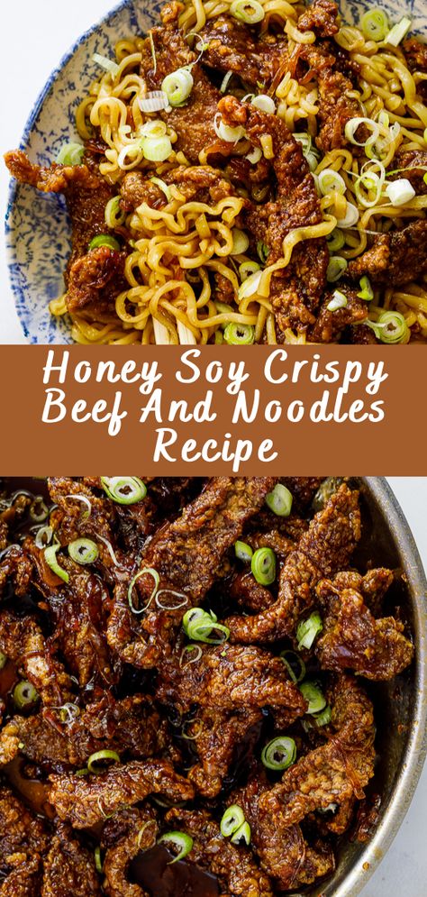 Honey Soy Crispy Beef And Noodles Recipe If you’re a fan of Asian cuisine, you��’re in for a treat with this Honey Soy Crispy Beef And Noodles recipe. It’s a delightful combination of sweet and savory flavors, crispy beef, and tender noodles that will tantalize your taste buds. This 500-word article will take you through […] The post Honey Soy Crispy Beef And Noodles Rec... Szechuan Beef Noodles, Crispy Spicy Beef Noodles, Crispy Beef Noodles, Asian Beef And Noodles, Beef And Noodles Recipe, Fried Noodles Recipe, Ginger Beef, Garlic Beef, Crispy Beef