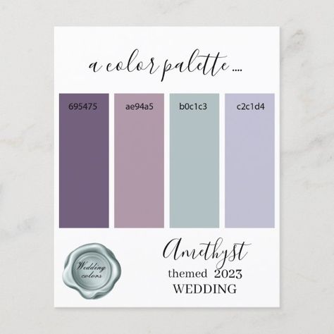 Amethyst Wedding colors Palette Card 2023 Wedding Colors Palette, Wedding Color Pallet, Wedding Advice Cards, Wedding Colors Purple, Amethyst Wedding, Paint Color Inspiration, Colors Palette, Wedding Palette, Wedding Theme Colors