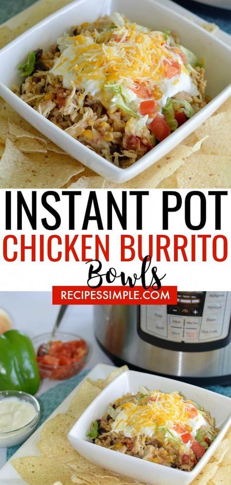 Shredded Chicken Burrito, Instant Pot Shredded Chicken, Chicken Burrito Bowls, Burrito Bowls Recipe, Chicken Burrito, Chicken Burrito Bowl, Recipes Thanksgiving, Diner Recept, Burrito Bowls