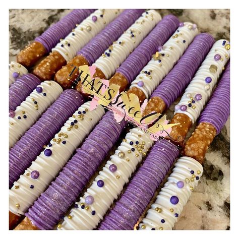 I loved creating these treats for Miss Reagan’s 1st birthday party! The theme was so adorable! . . . . . . . . #thatssweet… Purple Pretzel Rods, Chocolate Pretzel Rods, Pretzel Rods, Chocolate Pretzels, 1st Birthday Party, So Adorable, Pretzels, 16th Birthday, 1st Birthday Parties