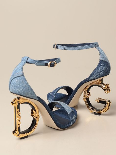 Dolce And Gabbana Denim, Denim Sandals, Fashion Shoes Heels, Stylish Heels, Shoes Heels Classy, Shoes World, Heels Classy, Fancy Shoes, Heel Design