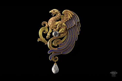 ZBrush 2020 Bryphon Brooch - ZBrushCentral Gryphon Art, Jewelry Drawing, Jewelry Inspo, Animal Jewelry, Creature Art, Zbrush, Cat Design, Lalique, Metal Working