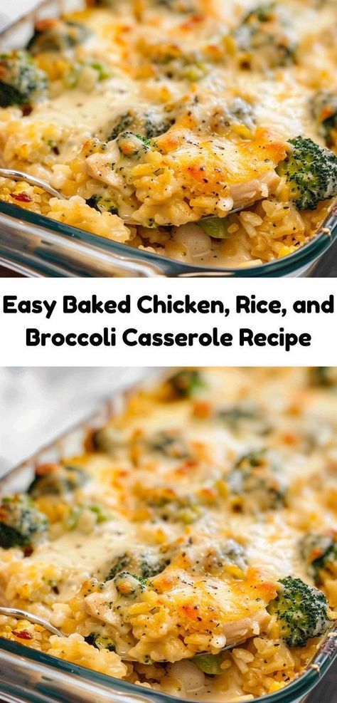 Perfect weeknight dinner: Chicken, Rice & Broccoli Casserole. Chicken Rice And Broccoli Casserole, Rice Broccoli Casserole, Baked Chicken Rice, Chicken Rice Broccoli, Broccoli Casserole Recipe, Rice Broccoli, Rice And Broccoli, Broccoli Recipes Casserole, Chicken Broccoli Rice Casserole