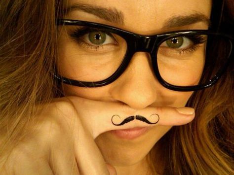 Girls With Mustaches, Mustache Tattoo On Finger, Finger Meaning, Mustache Tattoo, Tattoo On Finger, Lauren Conrad Style, Love Lauren, Wearing Glasses, Oui Oui