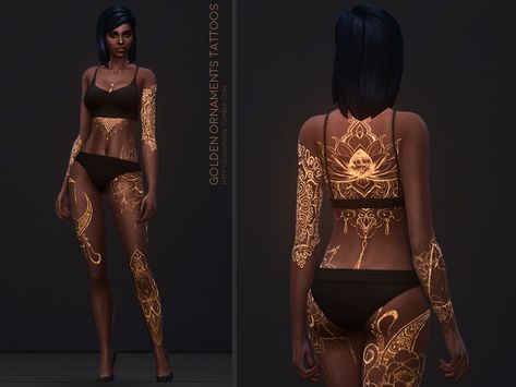 sugar owl's Golden Ornaments tattoos Sims 4 Cc Goddess Clothes, Sims 4 Goddess Cc, The Original Family, Sims 4 Cc Hair, Tattoo 2023, Sims 4 Tattoos, Rune Tattoo, Free Sims 4, Sims 4 Cc Skin