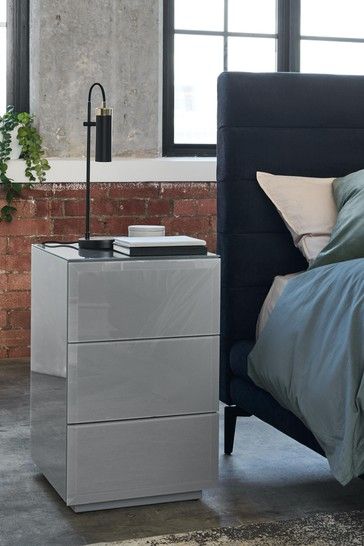 Sloane Glass 3 Drawer Bedside Table Bedside Table Grey Bedroom, Light Grey Bedside Table, Black Glass Bedside Table, Bed Side Table Silver, Bedside Table Aesthetic, Chrome And Glass Bedside Cabinet, Glass Bedside Table, Driving Theory, Aesthetic Grey