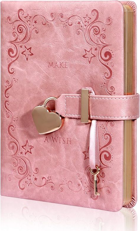 Heart Shaped Lock Diary with Key for Girls PU Leather Cover Journal Personal Organizers Secret Notebook for Women, B6 Size 5.3x7 inch,Make a Wish,Pink 손 로고, Lock Diary, Diary With Lock, Cute Diary, غلاف الكتاب, Mode Rose, Cute School Stationary, Diary Covers, Leather Journal Cover