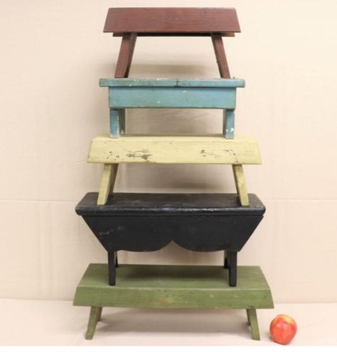 Painted Stools, Milking Stool, Antique Store, Foot Stool, Booth Ideas, Wood Craft, Shop Ideas, Antique Stores, Vintage Shop