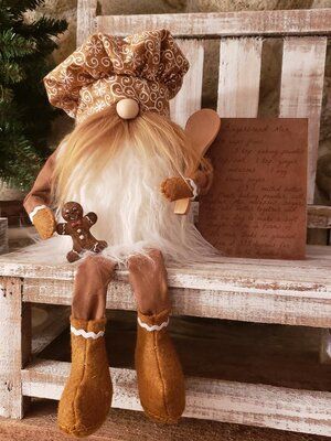 Salty Harbor Treasures Gingerbread Gnome Diy, Gingerbread Gnome, Chef Gnome, Gnomes For Sale, Gnome Ideas, Brown Cotton Fabric, Gingerbread Decor, Gingerbread Crafts, Christmas Light Bulbs