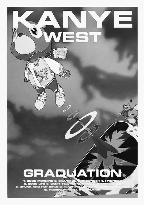 Music Poster Ideas Black And White, Grey Posters For Wall, Kanye Music Poster, Rap Album Posters, Music Posters Kanye, Album Covers Black And White, Music Wall Posters, Black And White Wall Posters, Kanye West Black And White