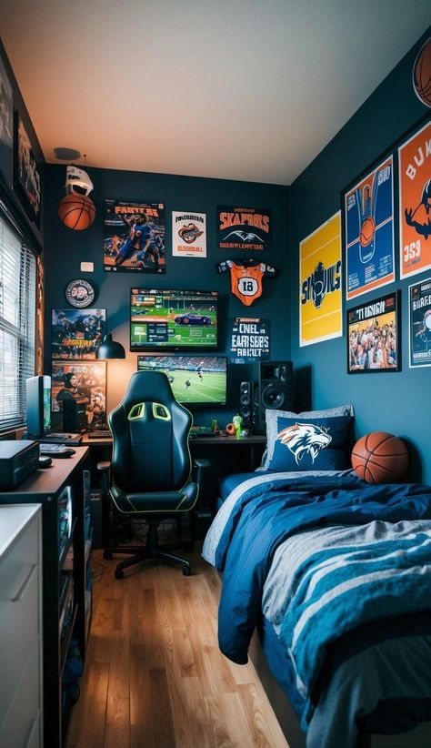 Trendy Teen Boy Bedroom Ideas to Transform His Space 0 Teen Boy Room Decor Ideas, Cool Teen Boy Room, Pre Teen Boys Room Bedroom Ideas, Small Teenage Boys Room, Teenager Room Ideas For Boys, Gamer Room Ideas Boy Bedrooms, Teen Boys Room Ideas, Teen Boy Gamer Bedroom, Teen Room Inspiration