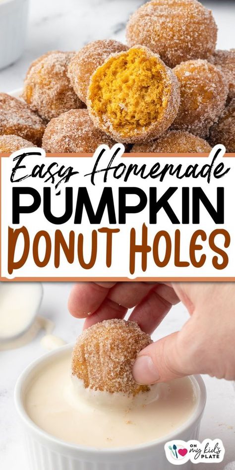 Pumpkin Spice Donuts Air Fryer, Pumpkin Donut Holes Fried, Easy Pumpkin Donut Holes, Baked Donut Hole Recipes, Air Fryer Pumpkin Donut Holes, Air Fryer Baking Recipes, Pumpkin Donuts Baked, Donut Holes Recipe, Pumpkin Spice Donut Holes