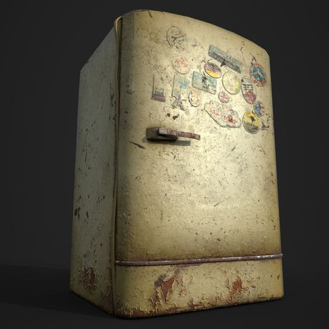 Inside Fridge Drawing, Horror Props Concept Art, Steampunk Refrigerator, Inside Fridge Illustration, Horror Vacui Painting, Old Fridge, Texture Reference, Rooms Interior, Horror Room