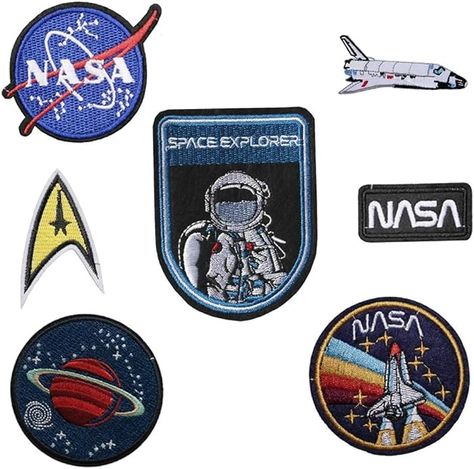 Amazon.com: TENNER.LONDON Set of 7 Iron on/Sew On Astronaut Embroidered Patch Space Agency Applique Space Explorer Craft Embroidery Motif Transfer 7 Set Astronaut Space Explorer, Garment Cover, Star Embroidery, Embroidery Motifs, Space Crafts, Cotton Set, Sewing Trim, Satin Stitch, Embroidery Patches