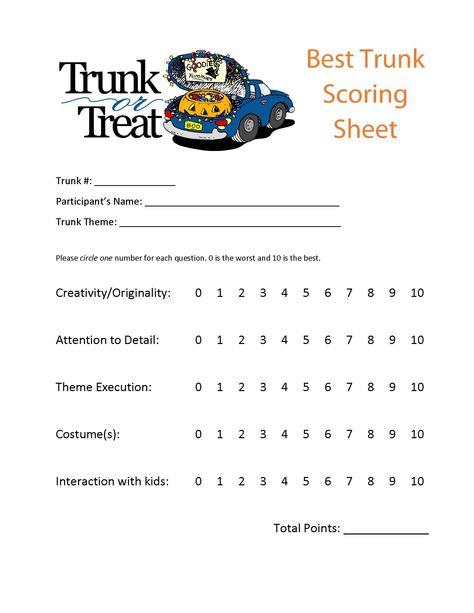 Trunk or Treat Scoring Sheet. Can be used for Best Trunk Judging. Trunk Or Treat Contest Categories, Trunk Or Treat Prizes, Trunk Or Treat Handouts, Hosting Trunk Or Treat Ideas, Trunk Or Treat Planning Ideas, Trunk Or Treat Organization, How To Plan A Trunk Or Treat, Trunker Treat Ideas, Christmas Door Decorating Contest