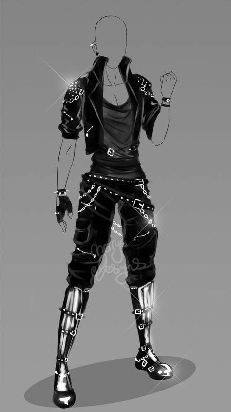 Villain Costume Ideas Drawing, Clothing Designs Drawings, Villain Clothes Male, Outfits Art Reference, Punk Style Outfits Men, Male Oc Outfits, Cyberpunk Male Outfit, Dnd Outfits Inspiration Male, Character Outfit Inspiration