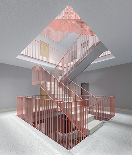 Atelier Design, Escalier Design, Lobby Interior, Staircase Railings, Colorful Space, Interior Stairs, Stair Railing, Facade Design, Staircase Design