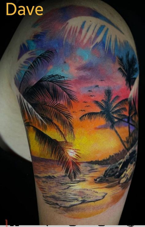 Cool Space Tattoos, Beach Theme Tattoos, Mountain Sleeve Tattoo, Sea Tattoo Sleeve, Space Tattoo Ideas, Ocean Theme Tattoos, Lowrider Tattoo, Beach Inspired Tattoos, Ocean Sleeve Tattoos