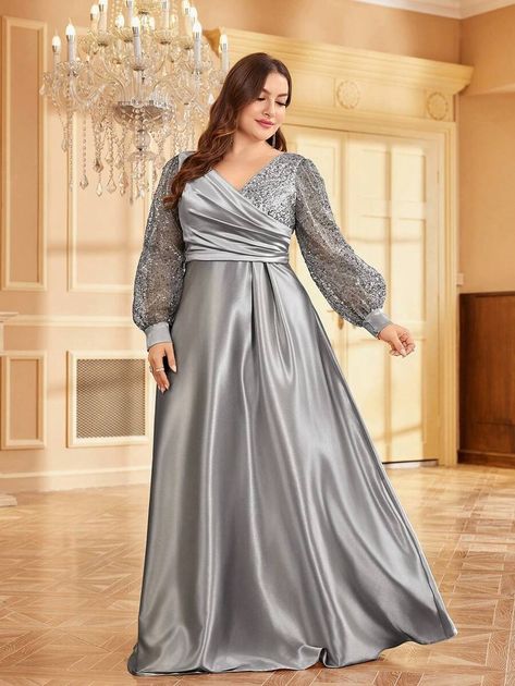 Women Plus Size Fashionable Evening Party Formal Dress (Heavy Industry Style) | SHEIN USA Outfit Bralette, Plus Prom Dresses, Arabic Wedding, Plus Size Shirt Dress, Maxi Dress Long Sleeve, Luxury Green, Sequin Evening Dress, Party Maxi Dress, Long Sleeve Cocktail Dress