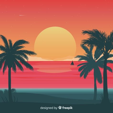 Gradient beach sunset landscape backgrou... | Free Vector #Freepik #freevector #background #tree #water #summer Cartoon Beach Aesthetic, Beach Sunset Illustration, Beach Sunset Landscape, Beachy Wallpaper, Sunset Illustration, Background Tree, Beach Cartoon, Aesthetic Illustration, Purple Beach