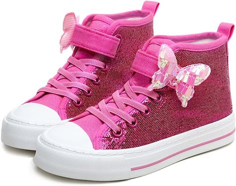 Rubber sole Lightweight and Breathable Sparkle Glitter High Top Design Padded Tongue for Added Support and Comfort Adjustable Hook and Loop Straps with No Lace Design Extra Soft Insole Provides Feet Room to Move and Grow Kids Canvas, Glitter Sneakers, Children Shoes, Top Design, Sport Sneakers, Canvas Sneakers, Lace Design, Hook And Loop, Top Casual