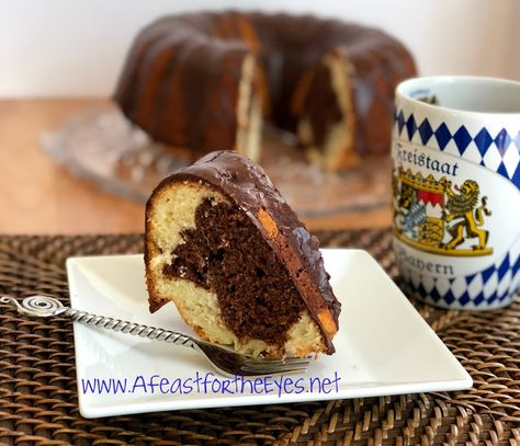 A Feast for the Eyes: German Marble Cake (Marmor Kuchen) German Marble Cake Recipe, Breakfast Pasta, Chocolate Marble Cake, Recipe Appetizers, Bavarian Recipes, Chocolate Cake With Coffee, Swiss Buttercream, German Cake, German Desserts